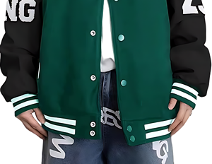 Veste universitaire classique OEM personnalisée en toile, style bomber, corps en laine, poignets côtelés, fermeture à boutons-pression, broderie, col contrastant - Product Image 3