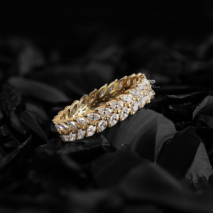 Marquise Lab Grown Diamond Band 14K Gold Double Row Leaf Wedding <b>Ring</b> Floral Vine <b>Stacking</b> Diamond Band Anniversary Gift For Her - Product Image 1