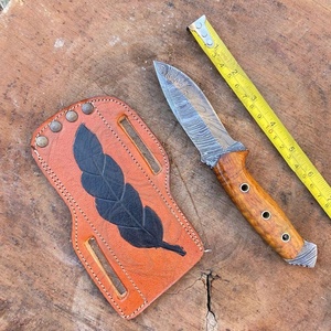 Cuchillos de caza al aire libre de nuevo diseño al por mayor cuchillo de hoja fija con mango de madera con Funda de cuero para bricolaje personalizable soporte OEM - Product Image 5