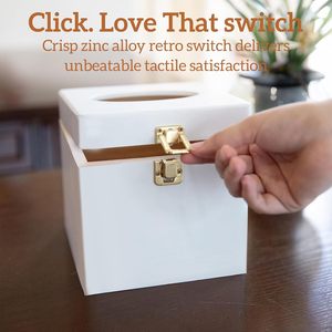 White Wooden Tissue Box Cover Square Facial Tissue Holder with Gold Metal <b>Latch</b> <b>Lock</b> Decorative Napkin Dispenser Case Organizer - Product Image 5