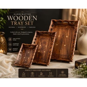 Plateaux de service en bois de Sheesham avec incrustations en laiton, vente en gros |   Plats de service géométriques faits à la main - Product Image 4