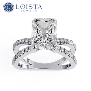 แหวนหมั้นเพชรทรงเอเมอรัลด์ LOISTA ทองคำขาว สไตล์คลาสสิก ได้รับการรับรองจาก GIA เครื่องประดับสำหรับผู้หญิง - Product Image 2