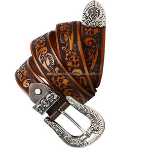 Custom Made Hand Carving Design <b>Engraved</b> Original Western Leather <b>Tooling</b> Belt for Cowboy Designer Metal Buckle Keeper & Loop - Product Image 1