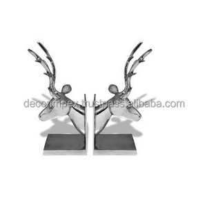 Juego de sujetalibros de ciervo vintage de 2 soportes de libros de aluminio decorativos para estudio de oficina y sala de estar elegante acabado pulido - Product Image 1
