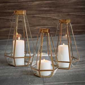 Luxurious Gold Glass <b>Lantern</b> Candle Holder <b>Set</b> of 3 Decorative Geometric <b>Lanterns</b> Wedding Table Decor - Product Image 4