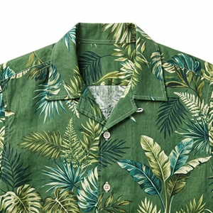 Chemise d'été en lin imprimée botanique pour homme, motif nature, décontractée, style resort, OEM ODM, vente en gros, impression personnalisée en usine - Product Image 6