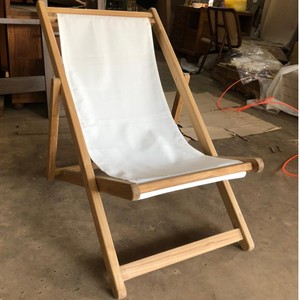 Silla Plegable Moderna de Madera de Teca Sólida para Exteriores, Silla de Playa con Tela de Lona Blanca para Jardín, Terraza y Piscina - Product Image 3