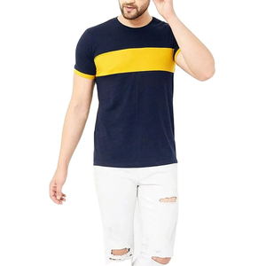 เสื้อยืดแขนสั้นคอโอ ทรงปกติ สีกรมท่า-เหลือง สำหรับผู้ชาย ขายส่ง เนื้อผ้าคอตตอนถัก สวมใส่สบาย - Product Image 1