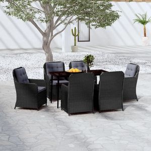 Set da Pranzo da Giardino Nero per 6 Persone, Mobili da Esterno in Rattan Resistenti alle Intemperie, Stile Contemporaneo - Product Image 1