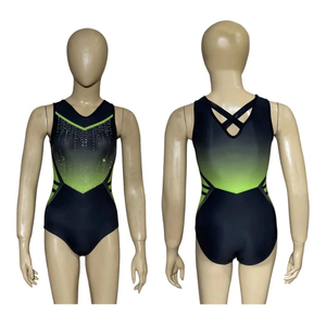Justaucorps de gymnastique pour filles et femmes, avec strass, manches en maille dégradée, justaucorps de danse par sublimation, vêtements de sport de compétition, vente en gros - Product Image 2