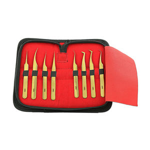 Ensemble de pinces à épiler professionnelles UBI 8 pièces en acier à haute teneur en carbone doré avec pointes pointues, manche luxueux, durable et confortable - Product Image 1