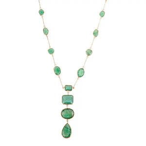 สร้อยคอประดับลูกปัดรูปตัว Y ประดับพลอยมรกตทองคำแท้ 18K - Product Image 3