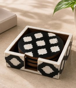 Ensemble de sous-verres ronds en bois avec incrustation en résine noire et blanche, motif géométrique, tapis et dessous de verre antidérapants, accessoires décoratifs pour boissons - Product Image 4
