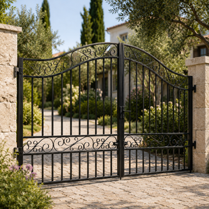Portail d'entrée principal décoratif en fer forgé noir à double battant pour allée, portail extérieur en métal pour villa, fournisseur en gros - Product Image 2