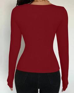 Top de Algodón con Cuello Redondo, Corte Ajustado, Manga Larga, Venta al por Mayor, Ropa de Moda para Mujer para Uso Diario - Product Image 1
