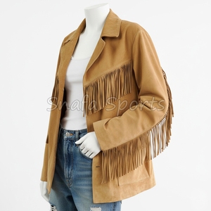 Women's Stylish Western Cowgirl Leather <b>Jacket</b> Oem Women's Custom Leather <b>Jacket</b> Ladies <b>Star</b> Fringe Fashion Wear - Product Image 3
