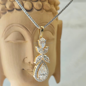 Collier pendentif en diamant de laboratoire taille poire et marquise en or jaune, design élégant en forme de goutte, bijou de luxe, cadeau pour femme - Product Image 1