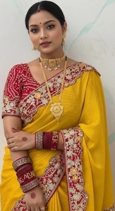 Sari en soie mélangée de style Bollywood uni KV Soild Plain - Product Image 2