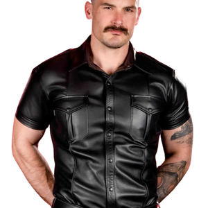 <b>Piped</b> Formal Leather Uniform Shirt 4 Color Options Sleeveless Design - Product Image 1