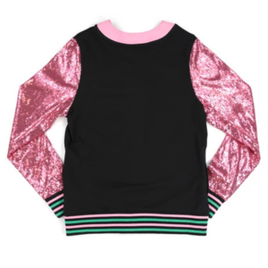 Cardigan Varsity Personnalisé Noir Rose Vert à Manches Longues avec Paillettes, Boutons sur le Devant, Col en V et Bordure Côtelée – Tenue de Groupe Tendance - Product Image 5