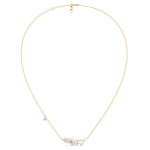 สร้อยคอเพชรลายดอกไม้พร้อมดีไซน์กลุ่มใบไม้และดอกไม้ตรงกลาง - Product Image 3