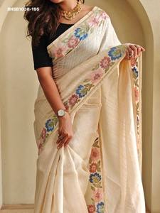 Colección de sari y blusa Tussar con bordados de aspecto magnífico, de última colección, a precio de mayorista, proveedor de la India. - Product Image 3