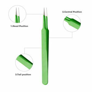 แหนบมืออาชีพสำหรับต่อขนตา สีเขียว แบบตรง แบบโค้ง ปลายแหลม แหนบสแตนเลส ชุดแหนบความแม่นยำสูง - Product Image 5