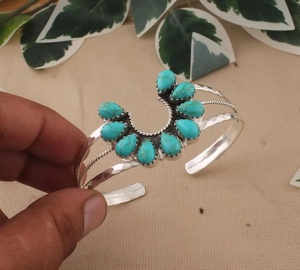 Handmade Turquoise Gemstone Stainless Steel Cuff <b>Bracelet</b> Vintage Geometric Wedding Unisex Jewelry - Product Image 2