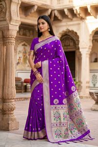 Sari en soie brodé vert avec pièce de chemisier, tenue traditionnelle indienne pour mariage et fêtes pour femmes - Product Image 2
