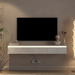 Soporte de TV para Montar en la Pared con Luces LED y Tomacorriente, Mueble Flotante para TV de Sala de Estar para Entretenimiento en el Hogar - Product Image 4