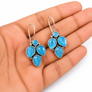 Boucles d'oreilles pendantes en argent oxydé et onyx, vente en gros |   Bijoux pour femmes faits à la main, style bohème, tendance, multicolores - Product Image 3