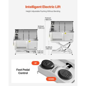 Estación de Lavado Profesional para Perros de 50 Pulgadas con Elevación Eléctrica, Bañera de Acero Inoxidable para Peluquería Canina con Filtro de Agua de PE para Limpieza y Baño - Product Image 3