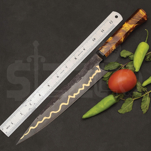 Cuchillo de Cocina de Acero con Alto Contenido de Carbono 1095 Hecho a Mano, con Hoja Afilada y Línea Grabada, con Funda de Cuero, el Mejor Regalo - Product Image 6