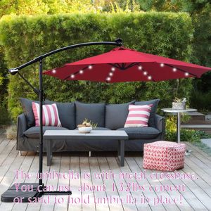 Ombrellone da Esterno a LED Solare da 3 Metri, Impermeabile, 8 Stecche, con Manovella e Base a Croce, per Patio e Giardino - Product Image 2