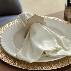 ที่ใส่ผ้าเช็ดปากรูปทรงกระเบื้องอาหรับตกแต่ง ของตกแต่งโต๊ะอาหารโทนสีกลาง แหวนผ้าเช็ดปากทรงโค้งไม้เคลือบด้านทันสมัย - Product Image 1