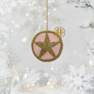 Pink Beaded <b>Star</b> Round <b>Hanging</b> Ornament Luxury Handmade Christmas Tree Decoration - Product Image 1