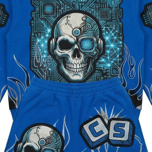 Men's Blue <b>Skull</b> Hoodie and Shorts Set Street Style Printed Polyester Summer Outfit - Product Image 4