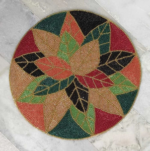 Set de table rond brodé à la main avec perles, motif floral sur fond noir, pour la décoration intérieure et la broderie au point de croix - Product Image 2