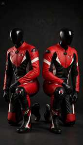 Combinaison de course moto en cuir pour homme, rouge, blanc et noir, une pièce, intégrale - Product Image 5