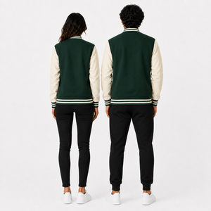 Veste universitaire unisexe vert crème, couleur unie, boutonnée, coupe classique, style preppy, pour l'automne - Product Image 2