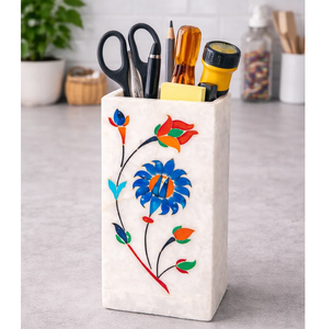 Porte-stylos en marbre, organisateur d'accessoires de bureau luxueux, design élégant avec motifs incrustés, produit de bureau, article de décoration de bureau - Product Image 6