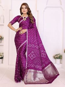 Satin Silk | Hand Dyed With Zari Weaving Lagadi Patta Rich Pallu <b>Saree</b> | <b>Blouse</b> With Fully Weaving Zari Lagadi Patta Rich Pallu - Product Image 4