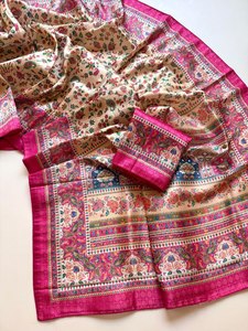 Elegante Saree de Seda Jacquard Dola con Estampado Digital UHD y Acabado con Ribete Dori - Product Image 2