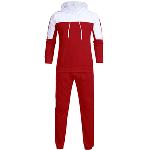 Ensemble de survêtement pour homme, rouge et blanc, solide, respirant, à capuche, manches longues, vêtements de sport décontractés, pantalon à cordon de serrage, poches latérales - Product Image 2