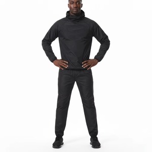 Combinaison de sauna noire à capuche et col montant pour homme, en polyester, taille élastique, pour toutes les saisons, vêtements de fitness - Product Image 6