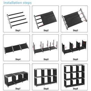 Organizzatore per Armadio Multifunzionale a 3 Livelli con 9 Scomparti, Scaffali Assemblati per Vestiti, Libreria e Contenitore - Product Image 4