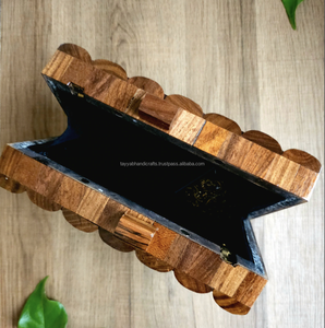 Embragues de madera vintage Bolso de fiesta forrado de acrílico de moda para bodas y fiestas Bolsos de noche y monederos de mano - Product Image 2