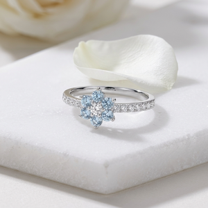 Women's White Gold Diamond <b>Ring</b> With Fancy <b>Blue</b> Round Brilliant Cut Center Stone Side Diamonds Engagement OSM/OSD <b>Rings</b> - Product Image 3