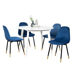 Set da Pranzo Contemporaneo Lassan 5 Pezzi, Tavolo Rotondo Bianco con 4 Sedie per Sala da Pranzo - Product Image 1