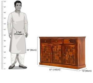 Wholesale Solid Wood <b>Sideboard</b> 3D Geometric Carved 3 Door Buffet Cabinet Dining Room Credenza | Pindel Handicraft - Product Image 6